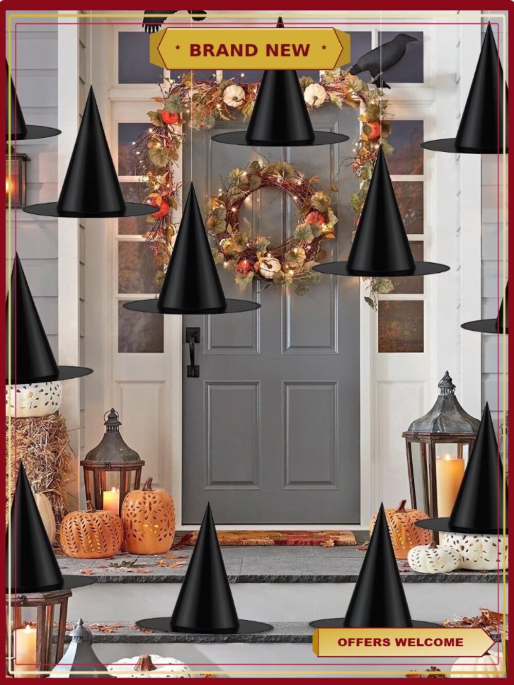 12 Pcs 15 Inch Witch Hats with Hanging Rope Halloween Decorations Set